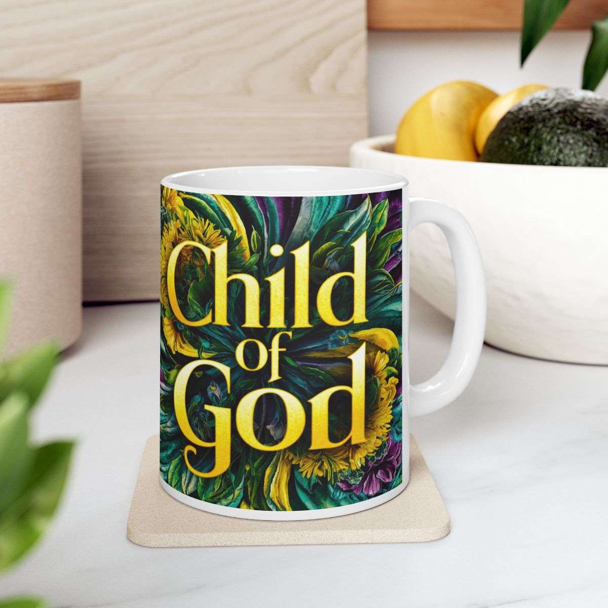 Child Of God Christian Mug Left Side View On A Coaster