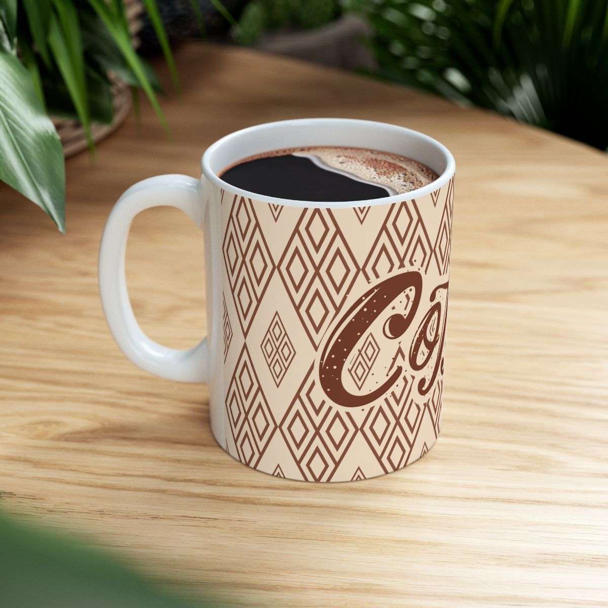 Coffee Break Diamond Design Ceramic Mug Filled With Coffee