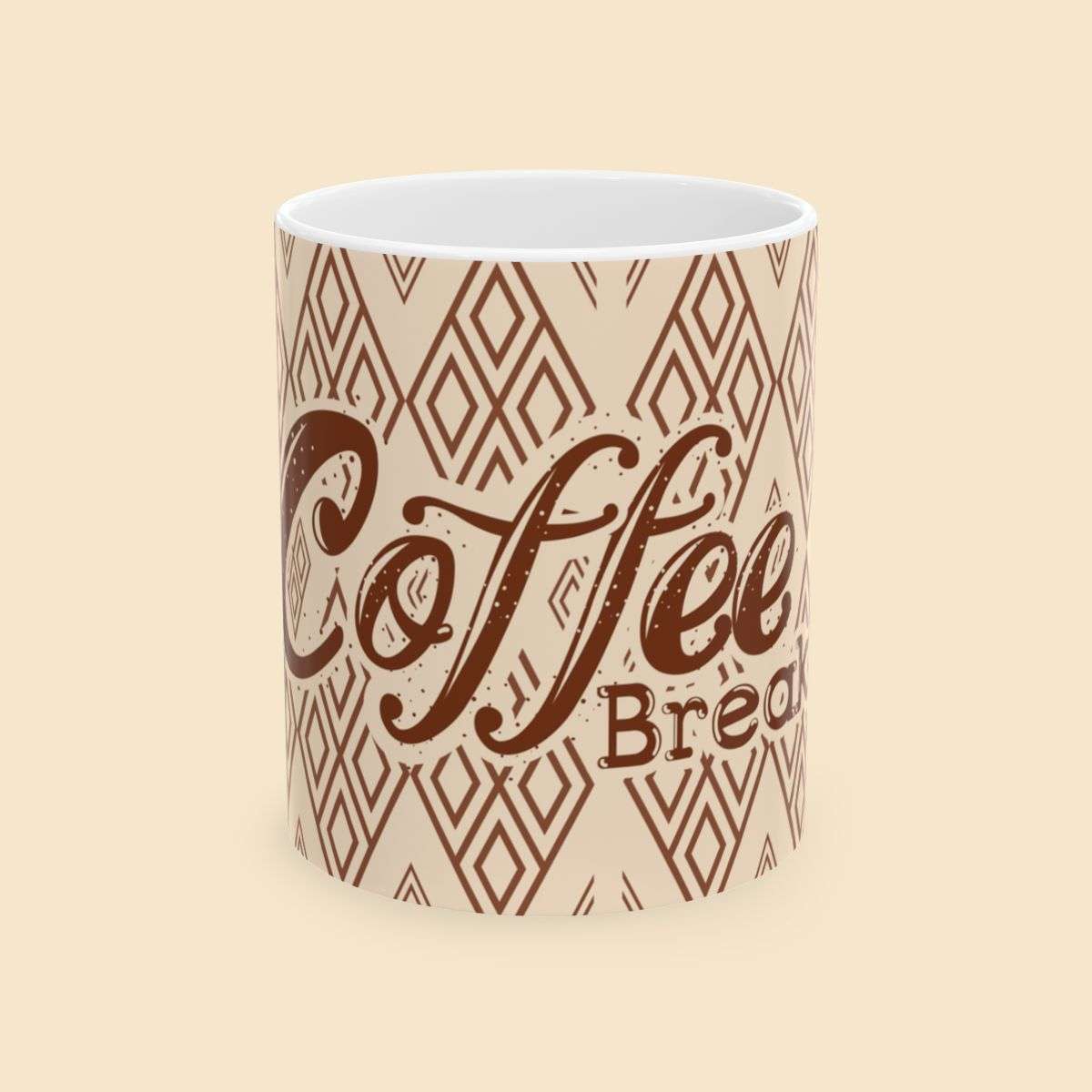 Coffee Break Diamond Design Ceramic Mug Front View