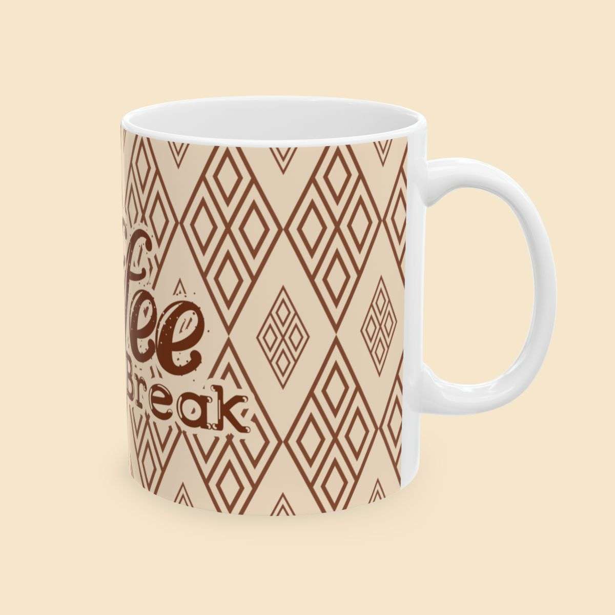 Coffee Break Diamond Design Ceramic Mug Left Side View