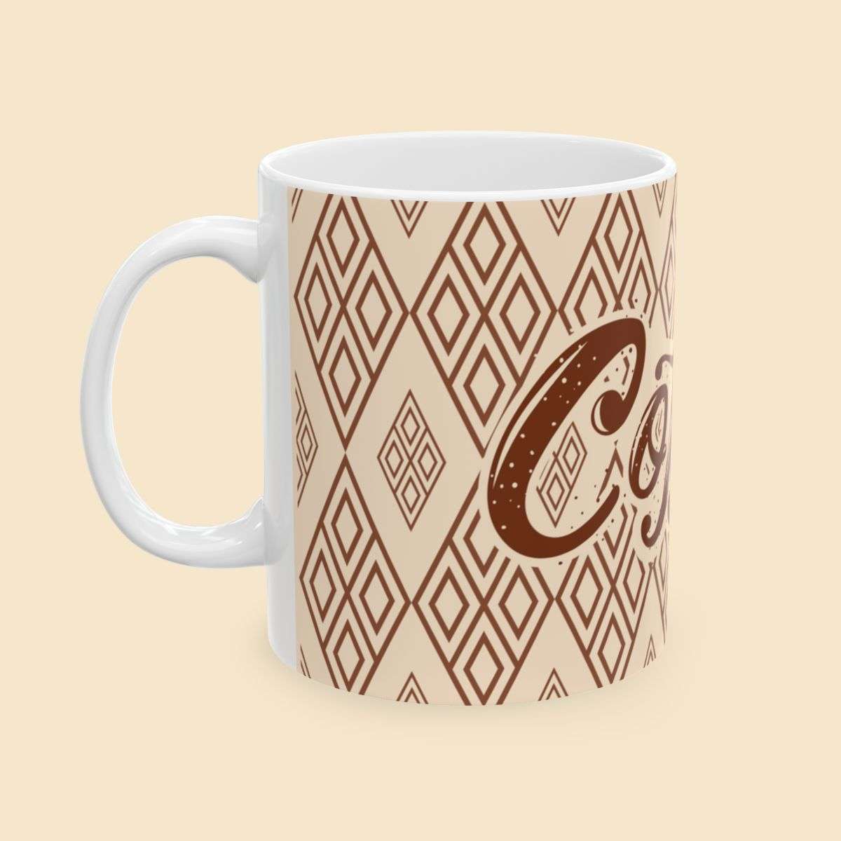 Coffee Break Diamond Design Ceramic Mug Right Side View