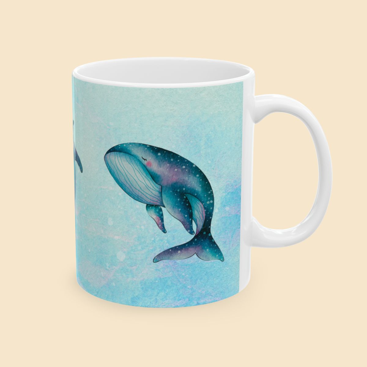 Cute Blue Whales Artwork Mug Left Side View