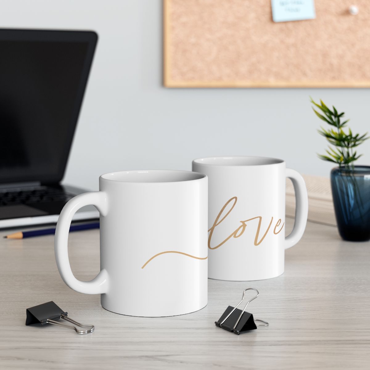 Cute Minimalist Love Mug Two Mugs On A Desk