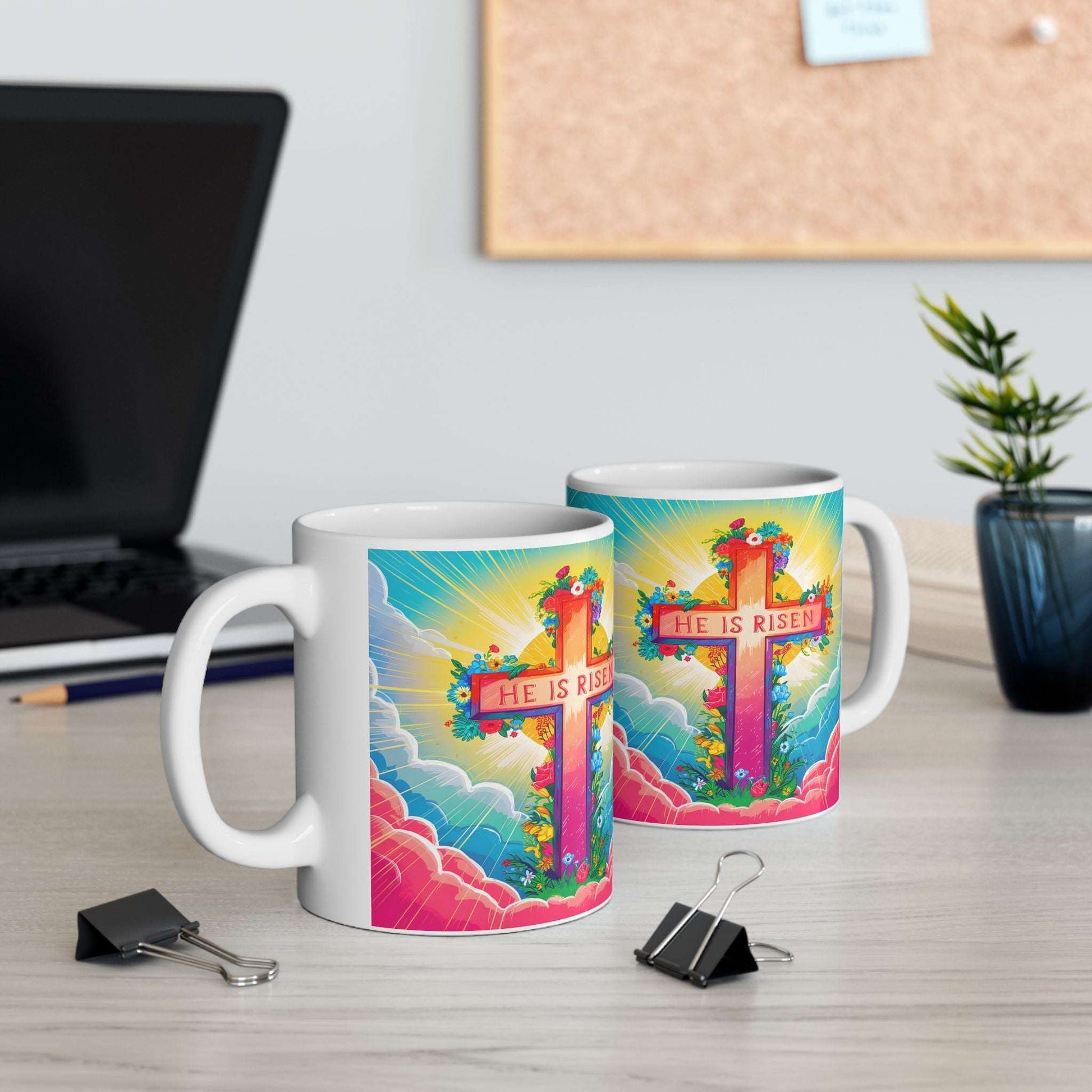 He Is Risen Christian mug both sides view