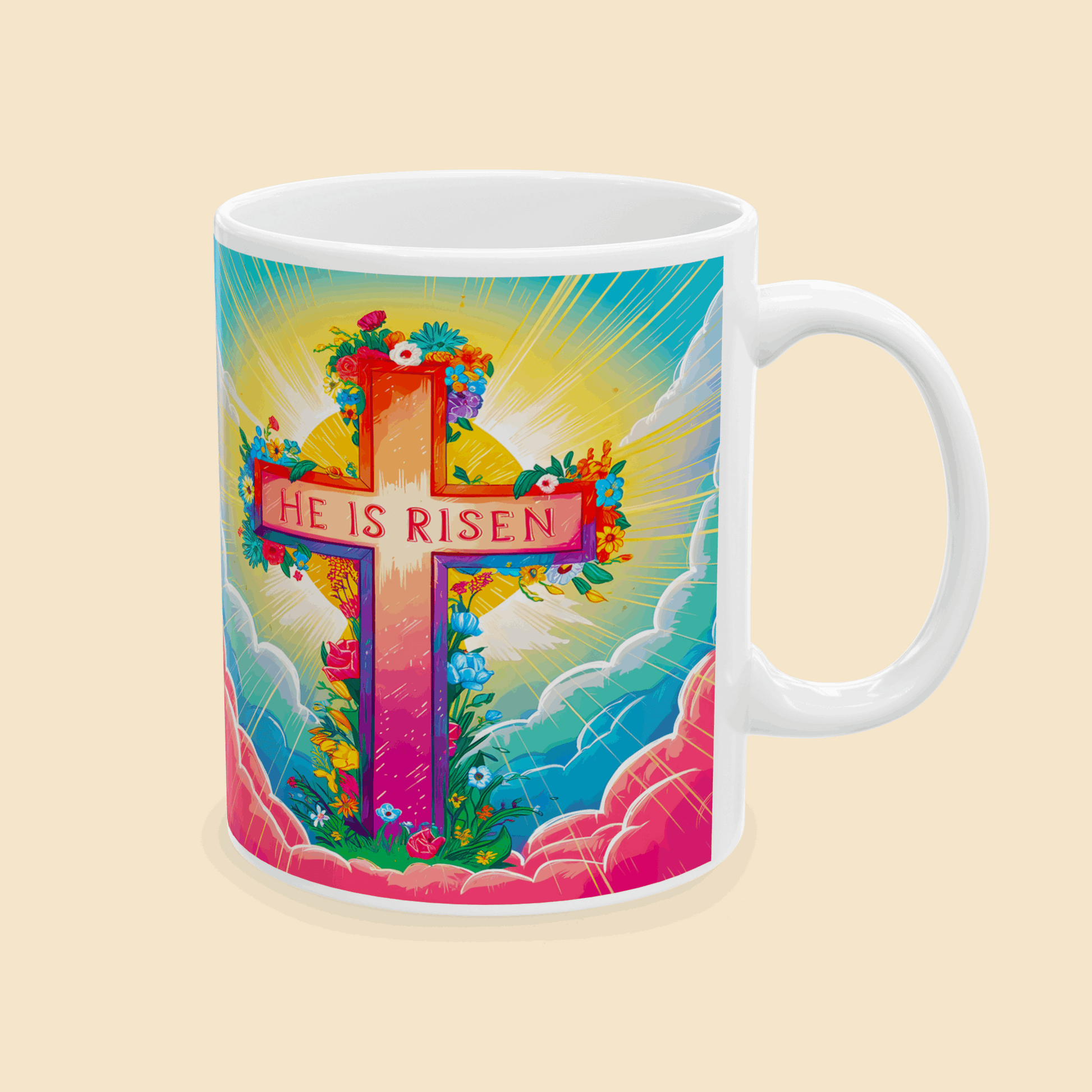 He Is Risen Christian mug left side view