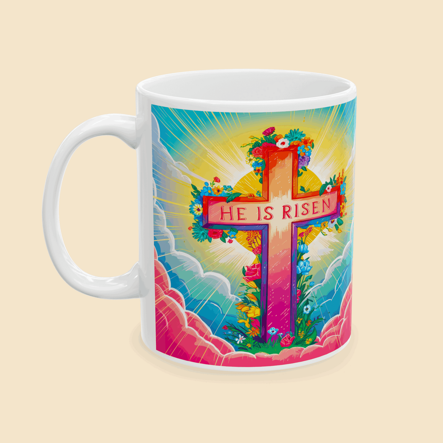 He Is Risen Christian mug right side view