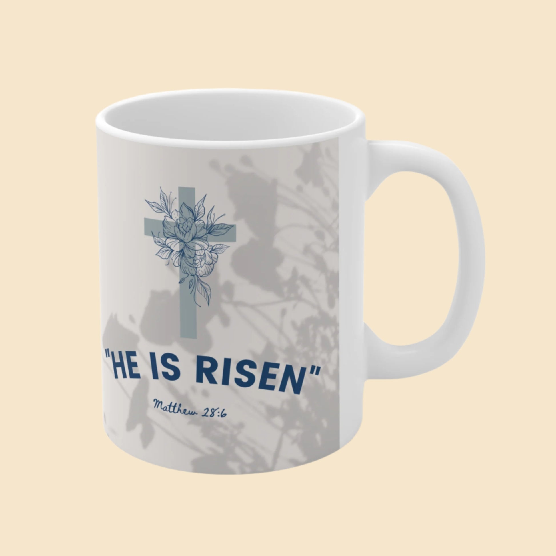 Inspirational He Is Risen Ceramic Coffee Mug - 11oz Left Side View