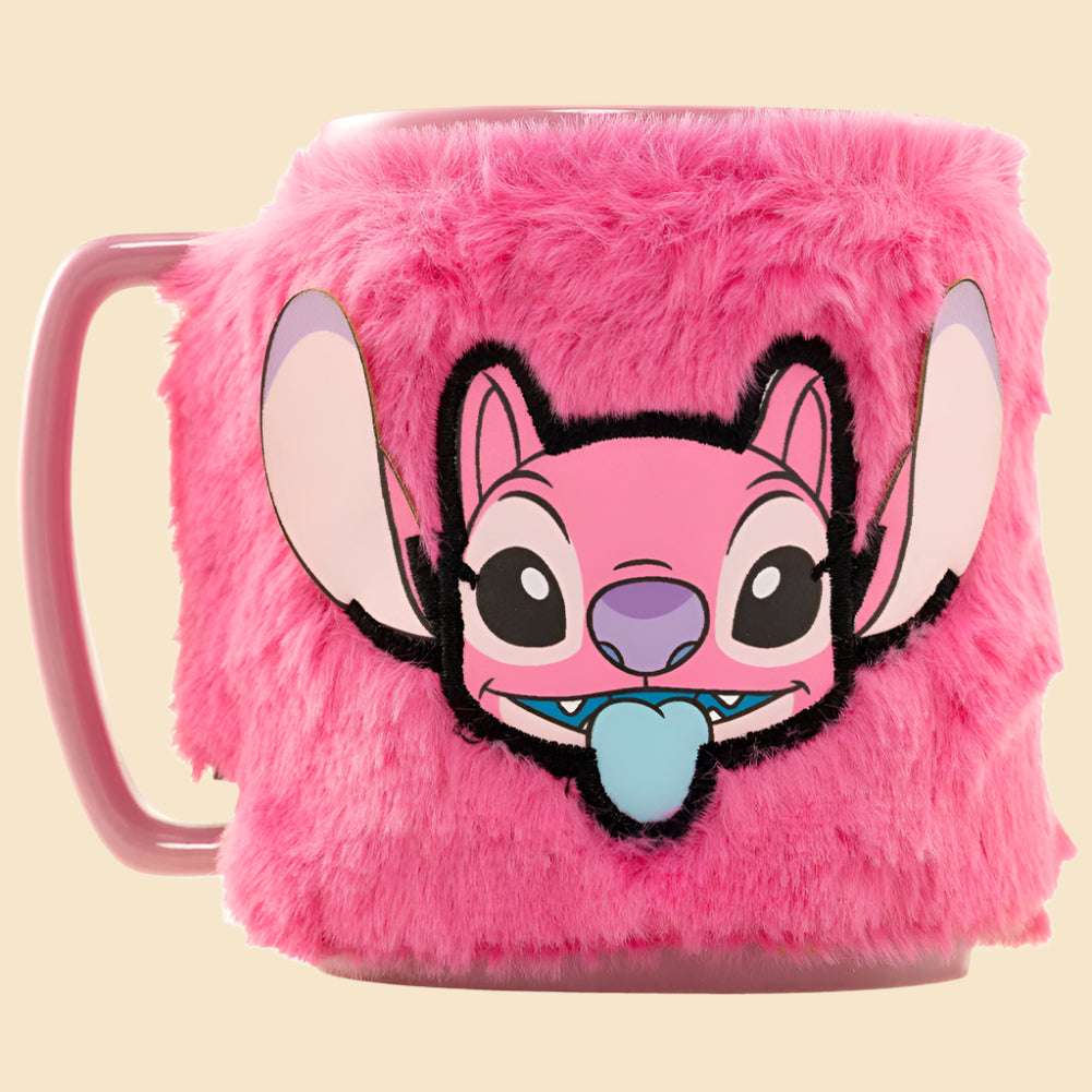 lilo and stitch fuzzy angel mug with the fuzzy cover on