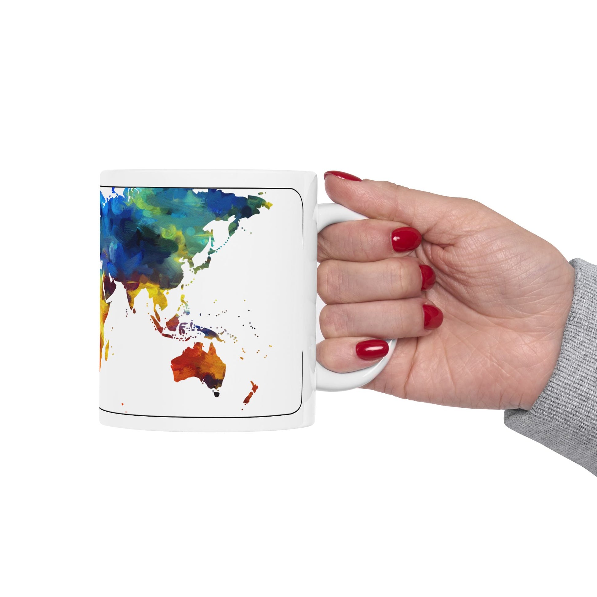 World Map Mug 11oz Ceramic Mug Red Nails