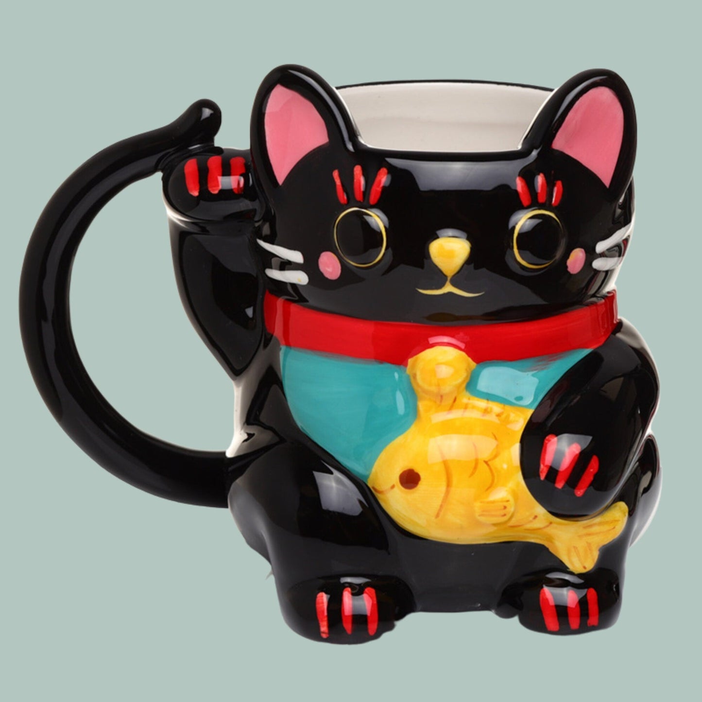 Black Or White Lucky Cat Shaped Ceramic Coffee Mug - The Mug Gallery Mug