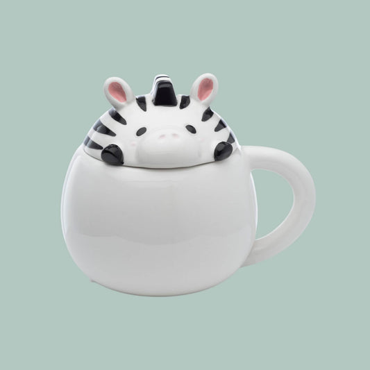 Cute Novelty Zebra Ceramic Lidded Mug - The Mug GalleryMug