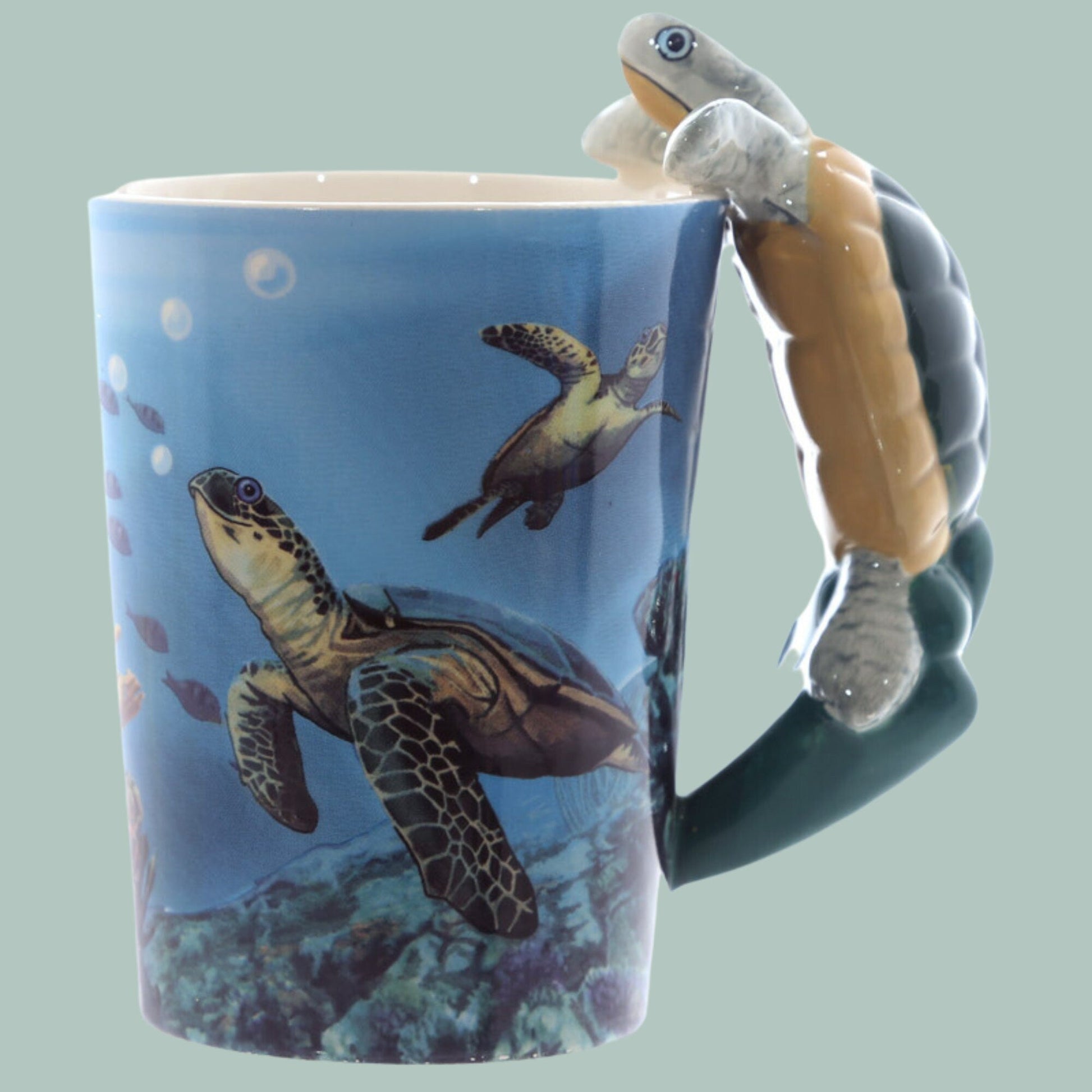 Cute Turtle Handle Ceramic Novelty Mug - The Mug Gallery Mug