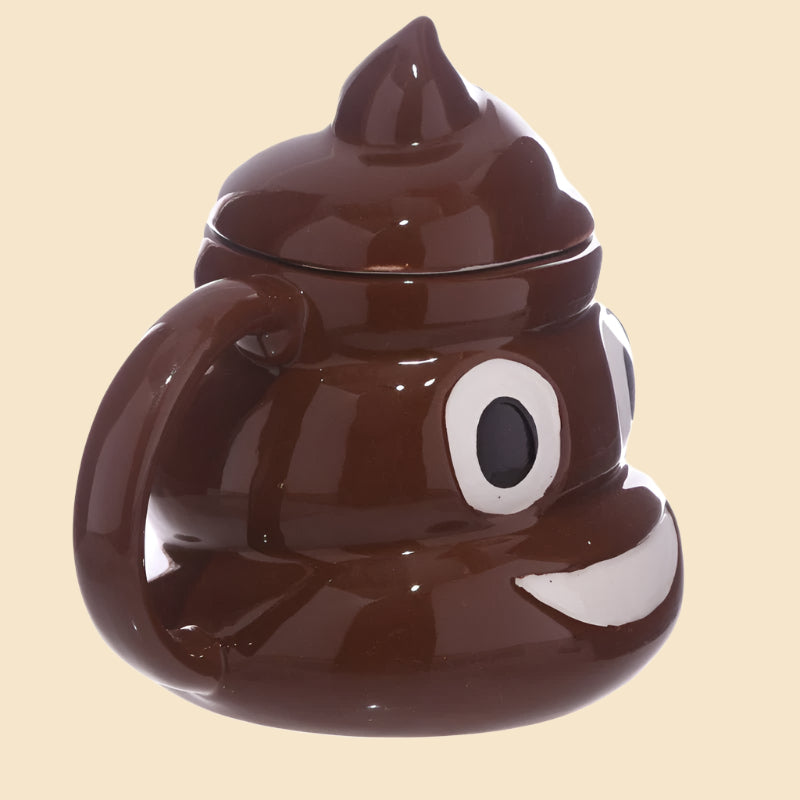 Fun Collectable Ceramic Poop with Lid Emotive Mug Handle View