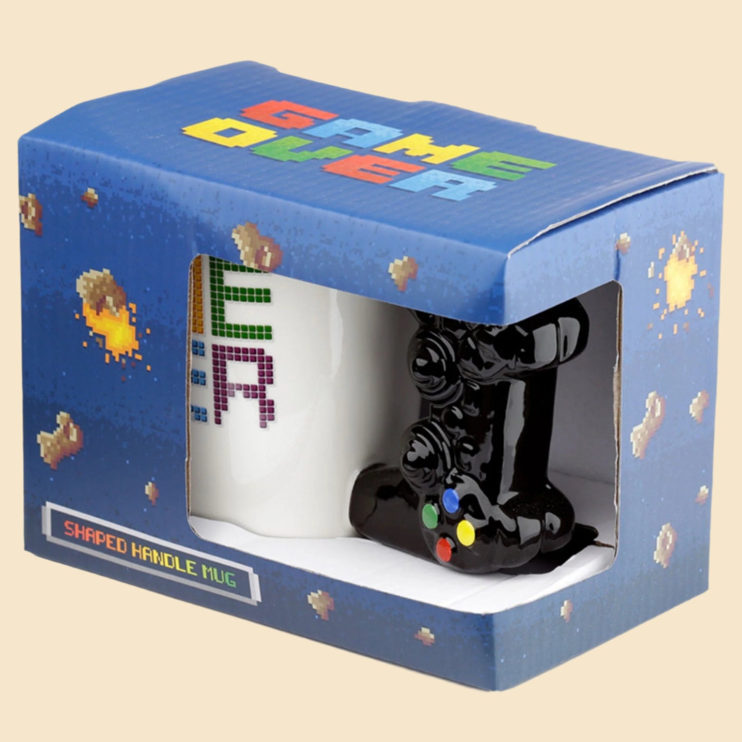 Game Over Gamer Mug with Joypad Shaped Handle In Its Packaging