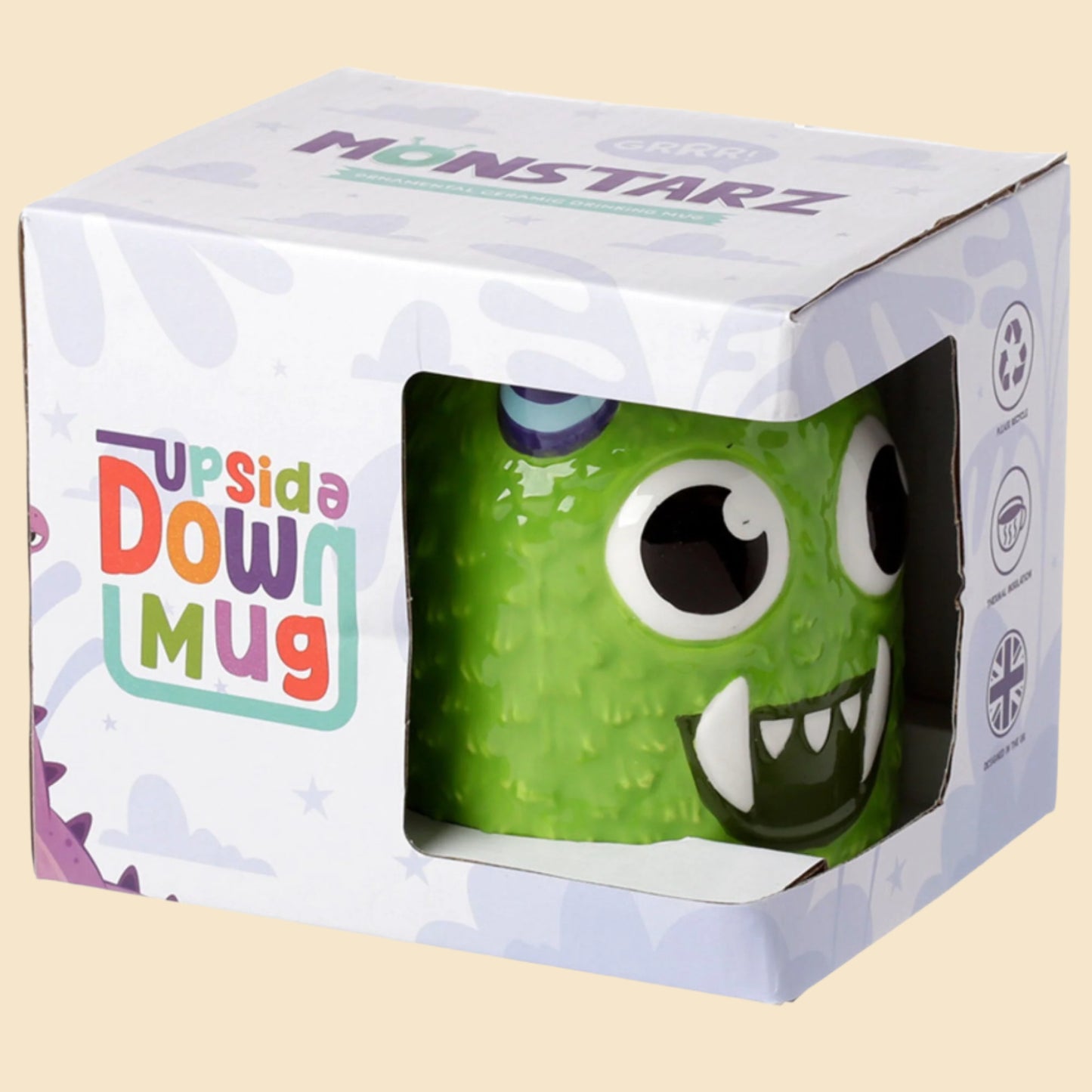 Green Monstarz Mug Upside Down Novelty Ceramic Mug In Its Packaging