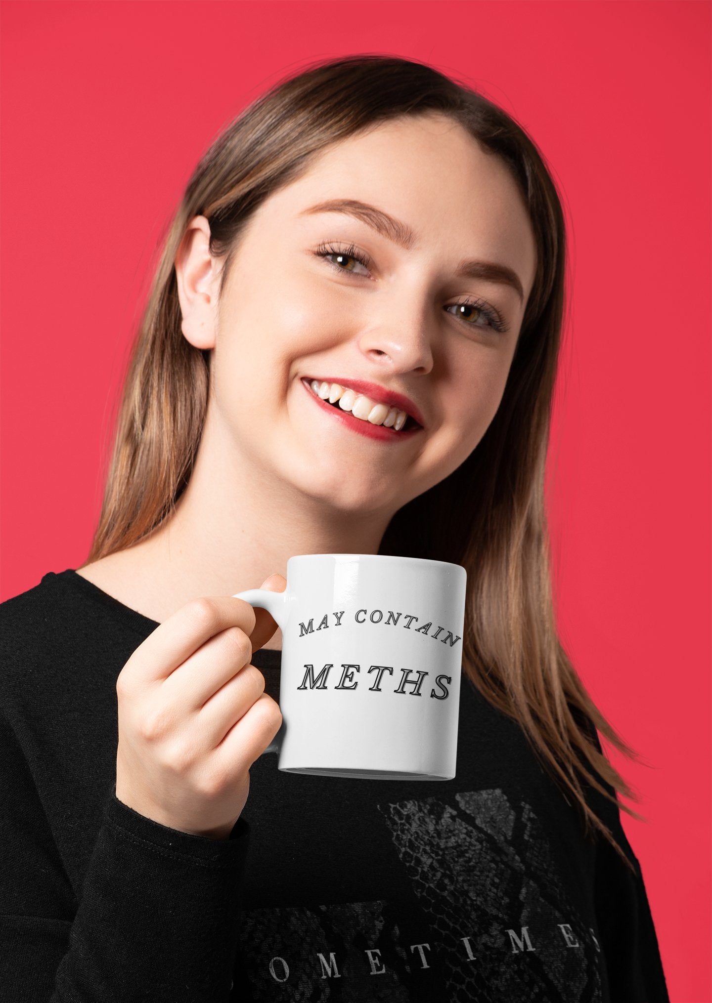 Humorous Premium Quality 11oz Ceramic Coffee Mug With May Contain Meths Written On The Sides | Funny Mug For Office