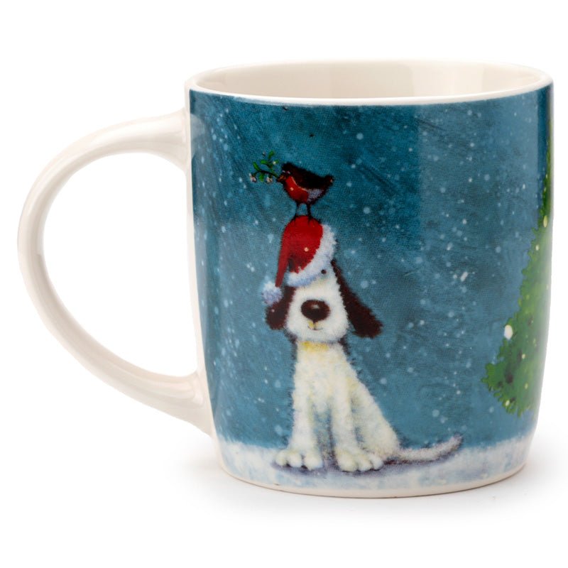 Jan Pashley Christmas Dog & Robin Porcelain Mug - The Mug GalleryMug