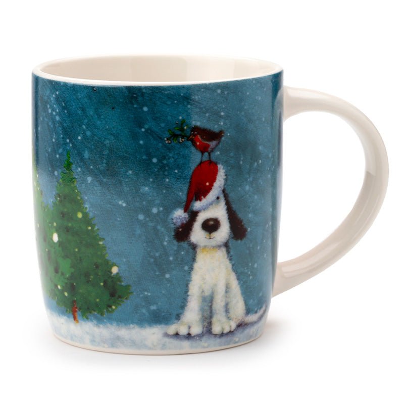 Jan Pashley Christmas Dog & Robin Porcelain Mug - The Mug GalleryMug