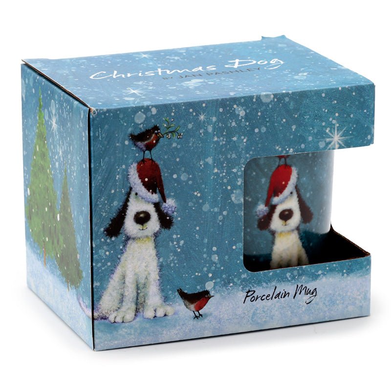 Jan Pashley Christmas Dog & Robin Porcelain Mug - The Mug GalleryMug