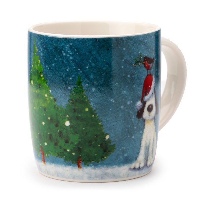 Jan Pashley Christmas Dog & Robin Porcelain Mug - The Mug GalleryMug