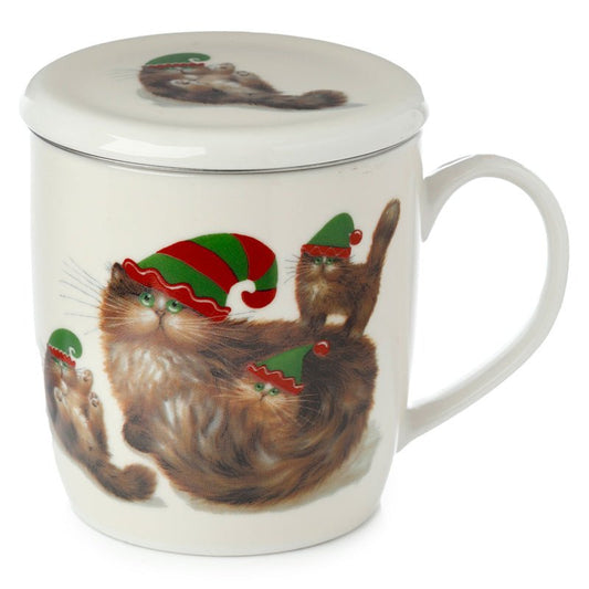 Kim Haskins Christmas Elf Cats Porcelain Mug & Infuser Set - The Mug GalleryMug