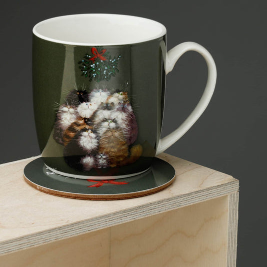 Kim Haskins Designed 12 Cats Of Christmas With Coaster - The Mug GalleryMug