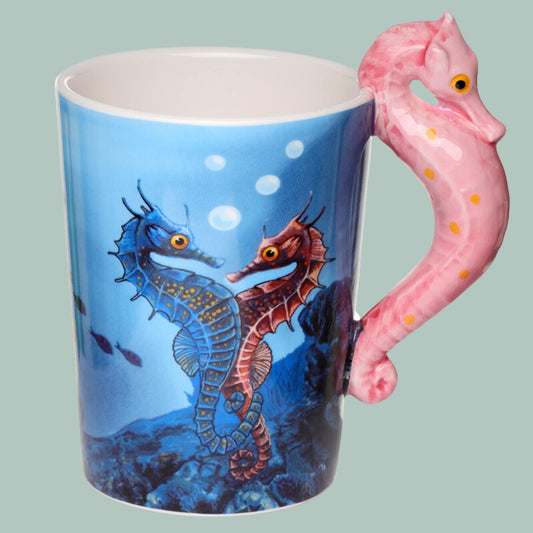 Novelty Cute Seahorse Handle Ceramic Mug with Sealife Design - The Mug GalleryMug