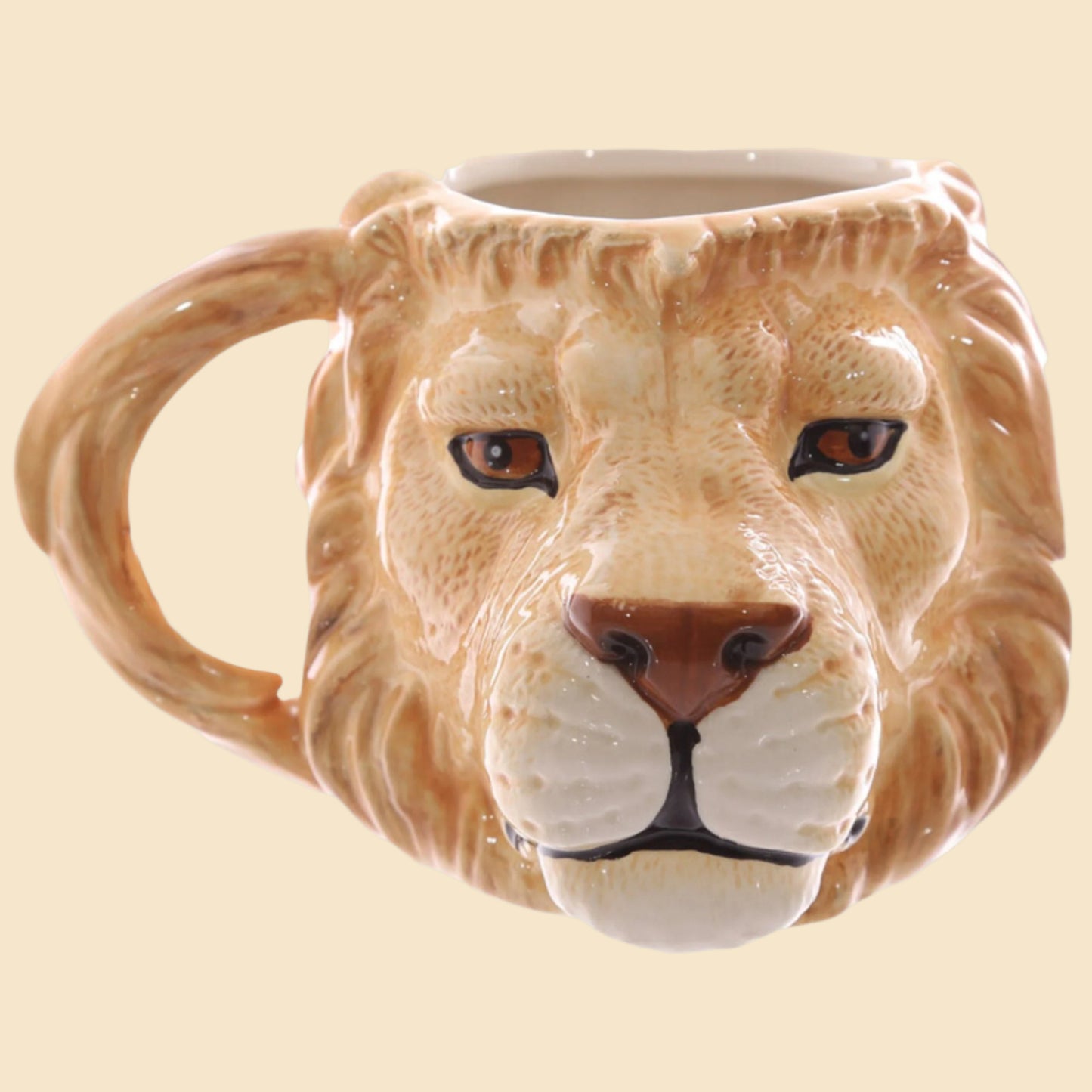 Novelty Lion Head Shaped Ceramic Mug - A Roaringly Unique Coffee Cup Right Side View