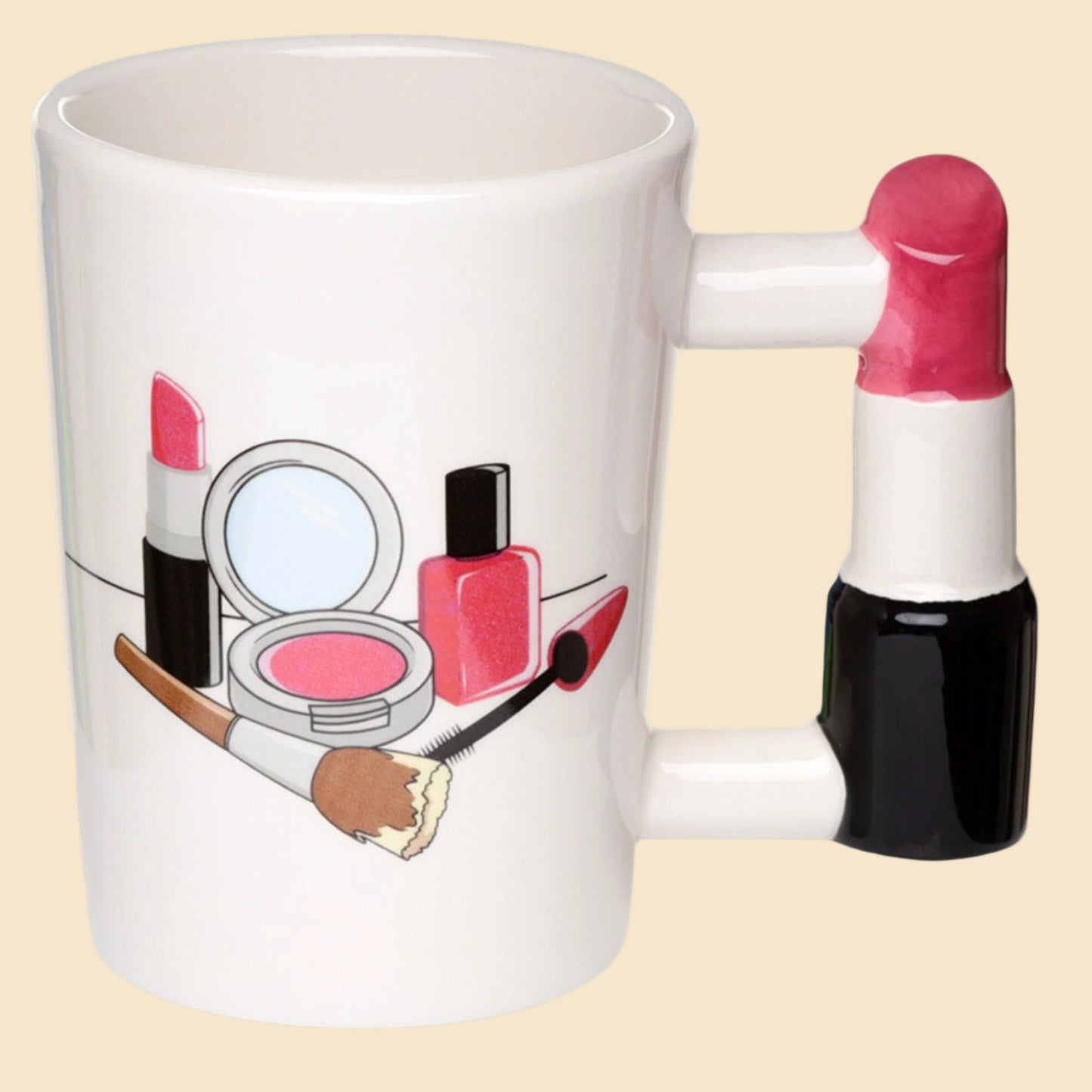 Novelty Make Up Mug with Lipstick Handle Left Side View