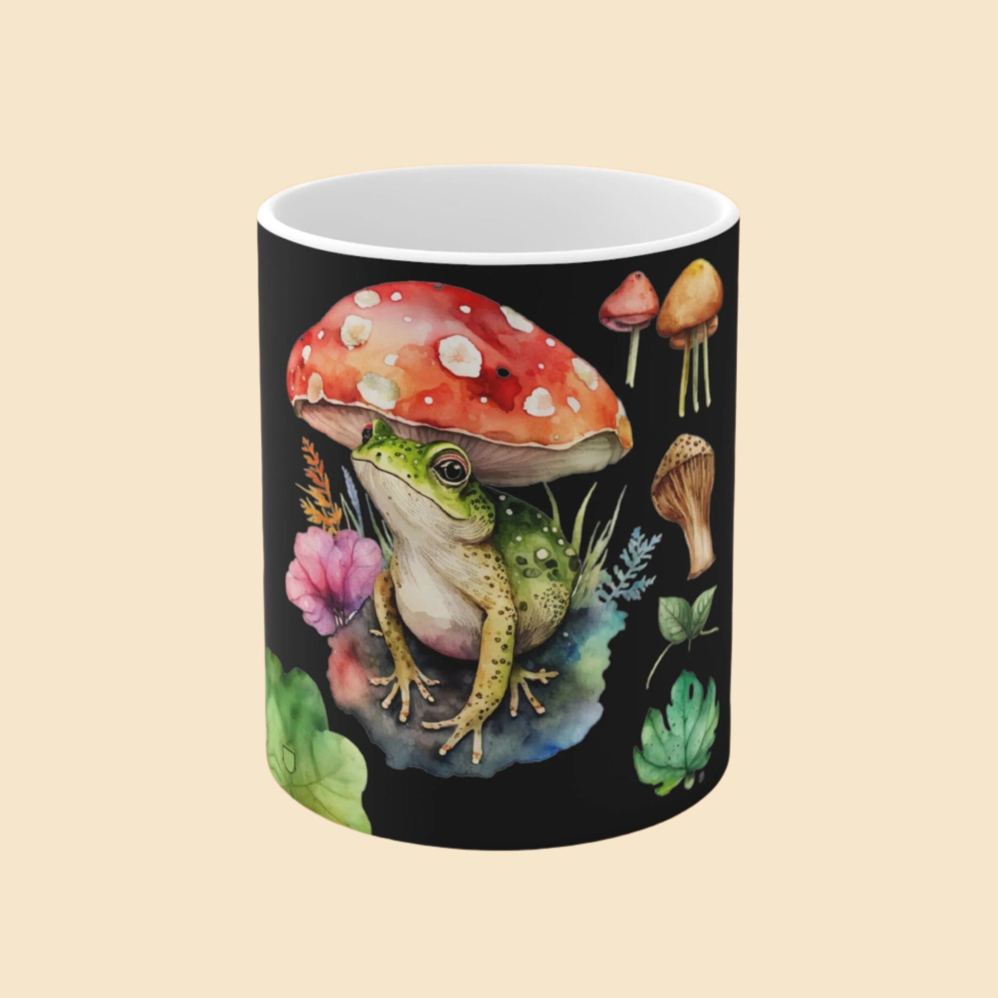 Novelty Toadstool Mushroom Frog Ceramic Mug Front View