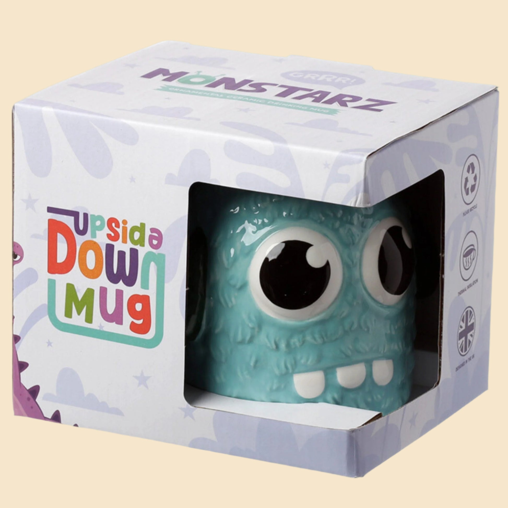 Novelty Upside Down Blue Monstarz Ceramic Mug In Its Packaging