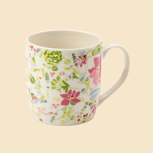 Pink Botanicals Design Beautiful Porcelain Coffee Mug Left Side View