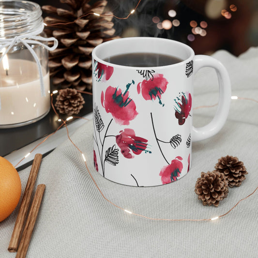 Red Flower Watercolour Mug - The Mug GalleryMug