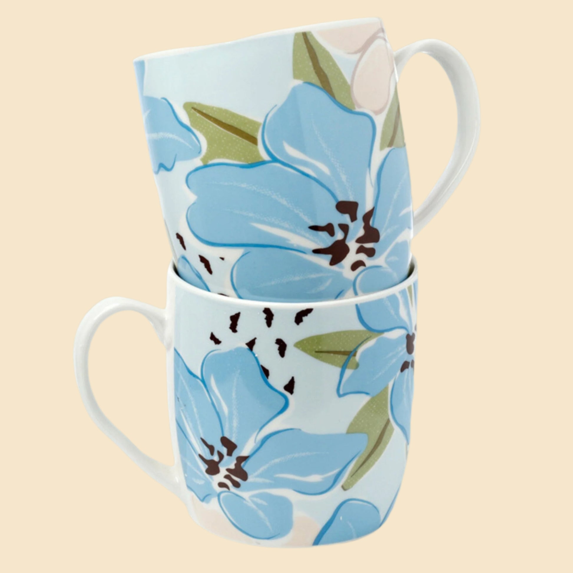 Rhododendron Porcelain Mugs Set Of Two Mug On Top Of The Other