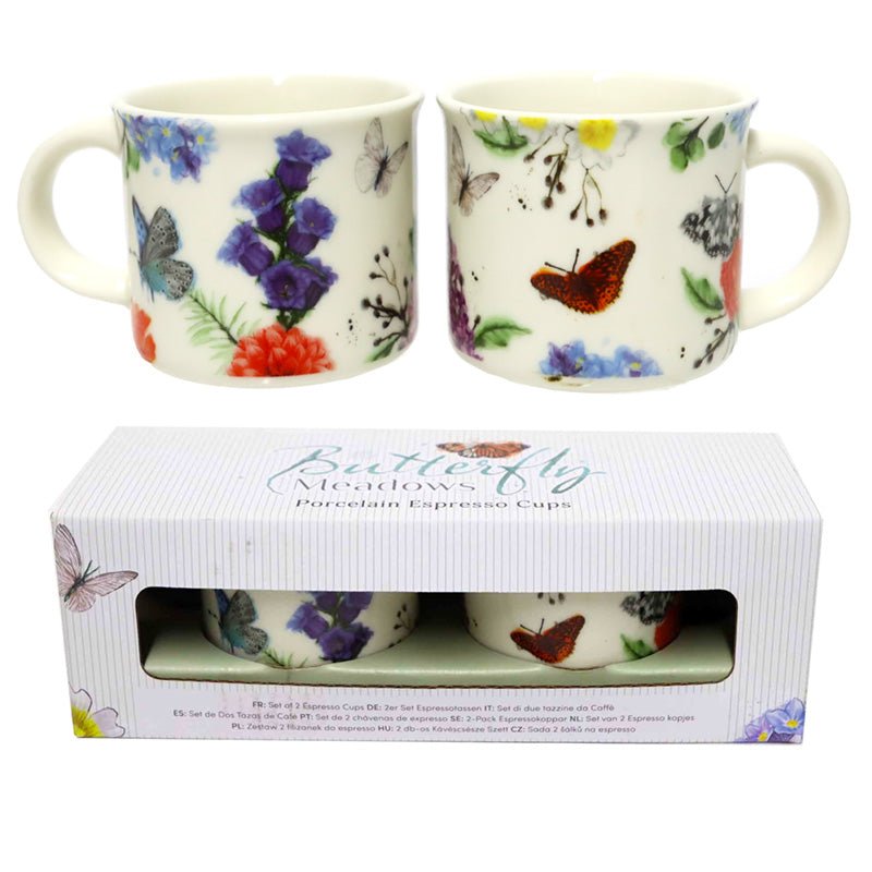 Set of 2 Porcelain Espresso Cups - Butterfly Meadows - The Mug GalleryMugs