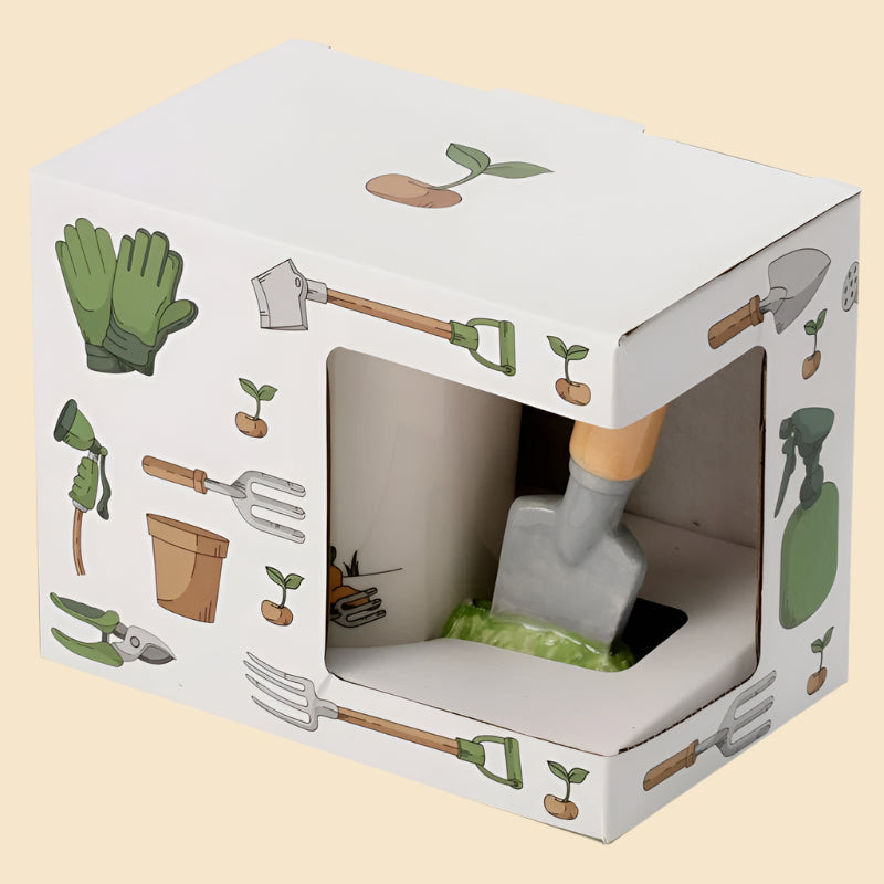 Trowel Shaped Handle Novelty Garden Ceramic Mug In Its Packaging